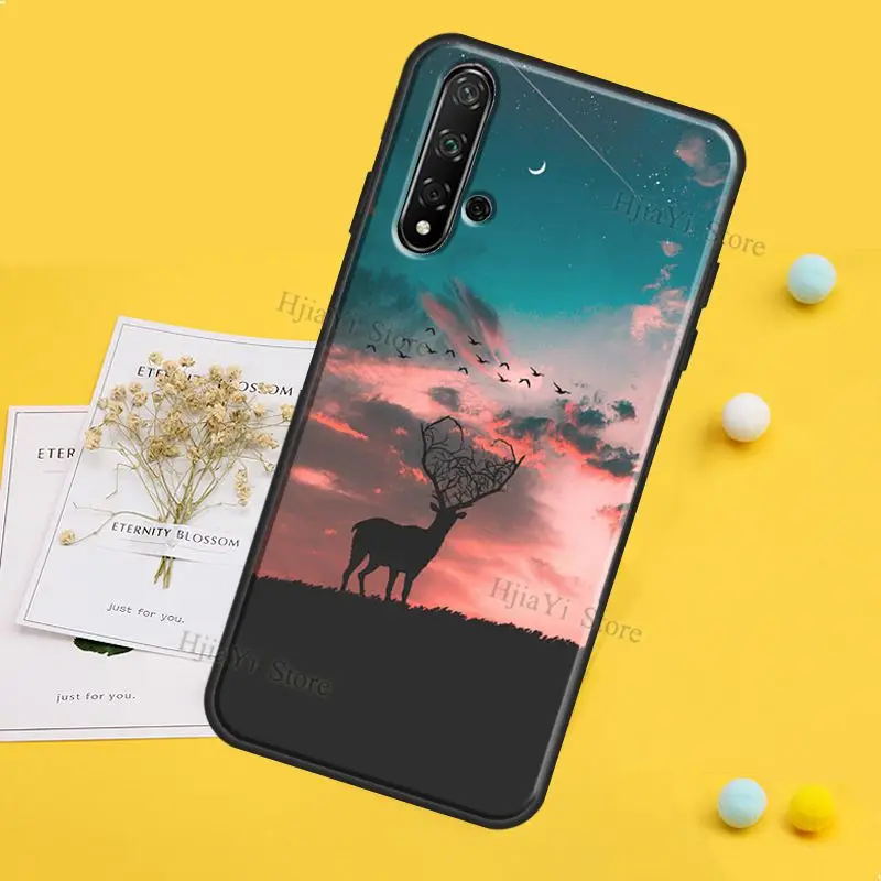 Deer Silhouette Painting Case For Huawei Y7 Y6 Y9 2019 Nova 5T Coque For Honor 50 Pro 9X 8X 10i 9 20 10 Lite Shell