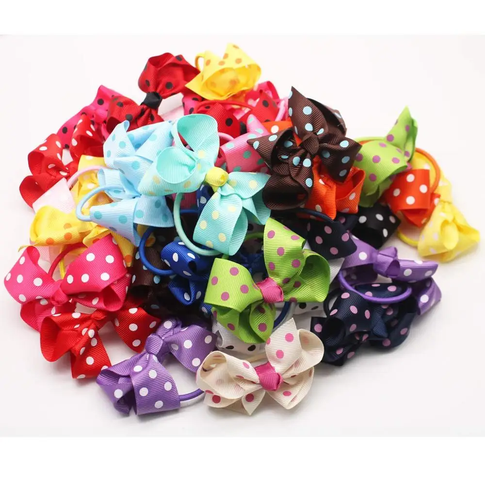 12 PCS Baby Hair Ties 3Inch Grosgrain Ribbon Polka Dot Bow Elastic Hair Bands Ties Ponytail Holders Hair Accessories for Infants