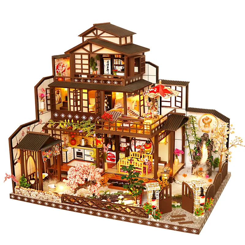 DIY Wooden Dollhouse Chinese and Japanese Mixed Style Kit 3D Doll Houses Miniature with Furniture Casa Assembled Toys kids Gift