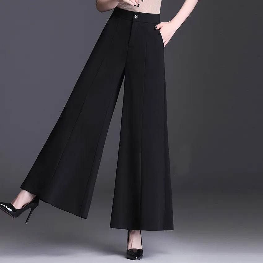 Women's Wide Leg Drape Culottes, Large Leg Pants, High Waisted Trousers, Printed, Spring and Autumn Fashion