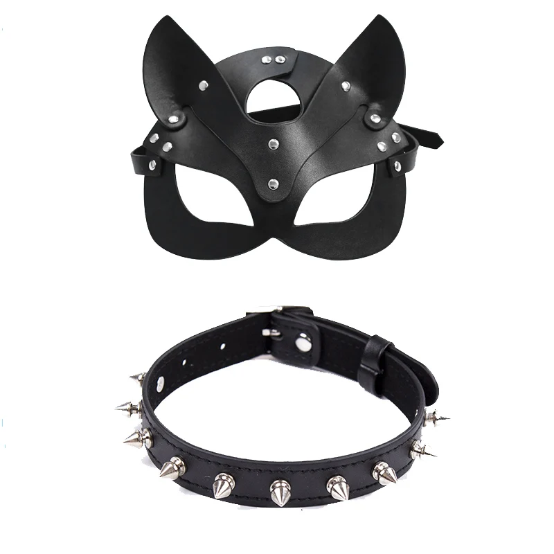 Erotic Women Sexy Mask Half Face Fox Cosplay Leather Sex Mask Halloween Party Mask Masquerade Ball Fancy Masks Punk Collar BDSM