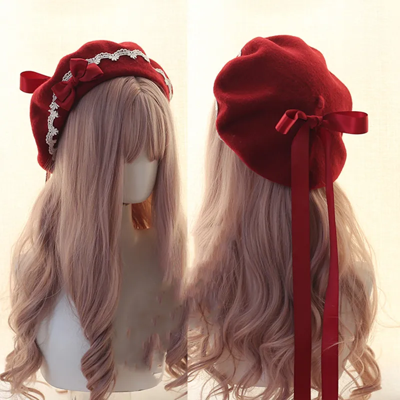 Handmade Kawaii Red Strawberry Beret Vintage Artist Painter Hat Women Wool Cap Warming Gift Fashion High Quality Wholesale