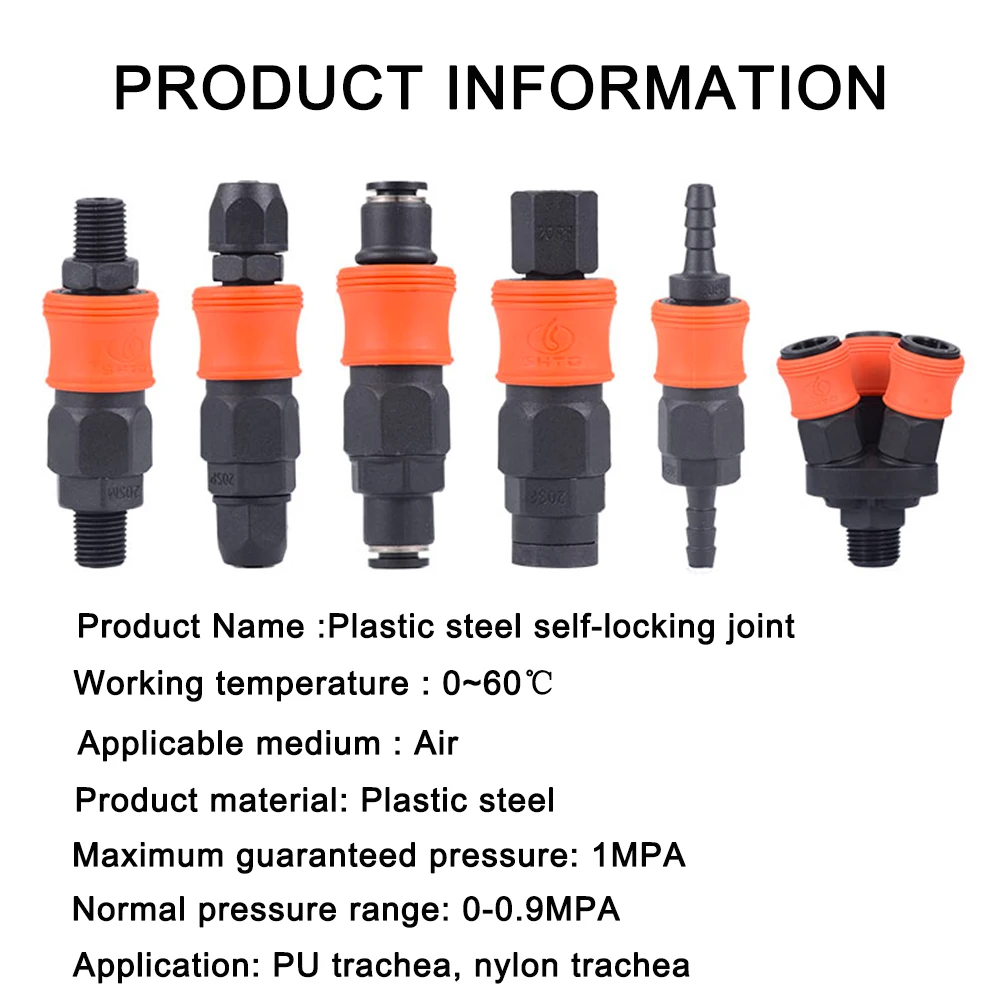 Compresseur d'air en plastique et acier à trois voies, accessoires, connecteur à coupleur rapide de Type C autobloquant, prise, raccords bidirectionnels