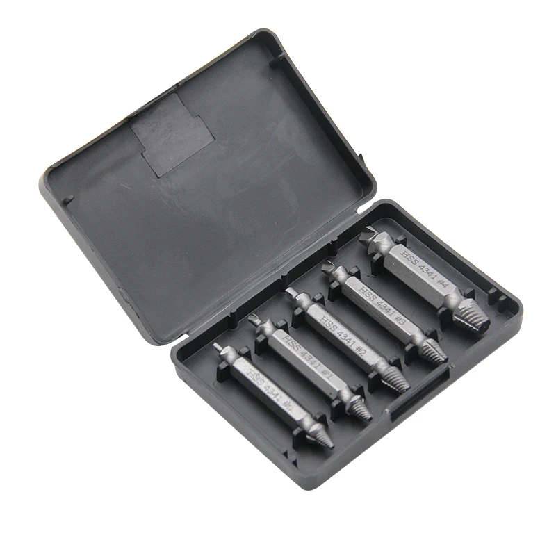 Extractor de tornillos dañados HSS 4341, juego de tornillos de doble extremo a rayas, Extractor de pernos para taladro manual, 5 uds.