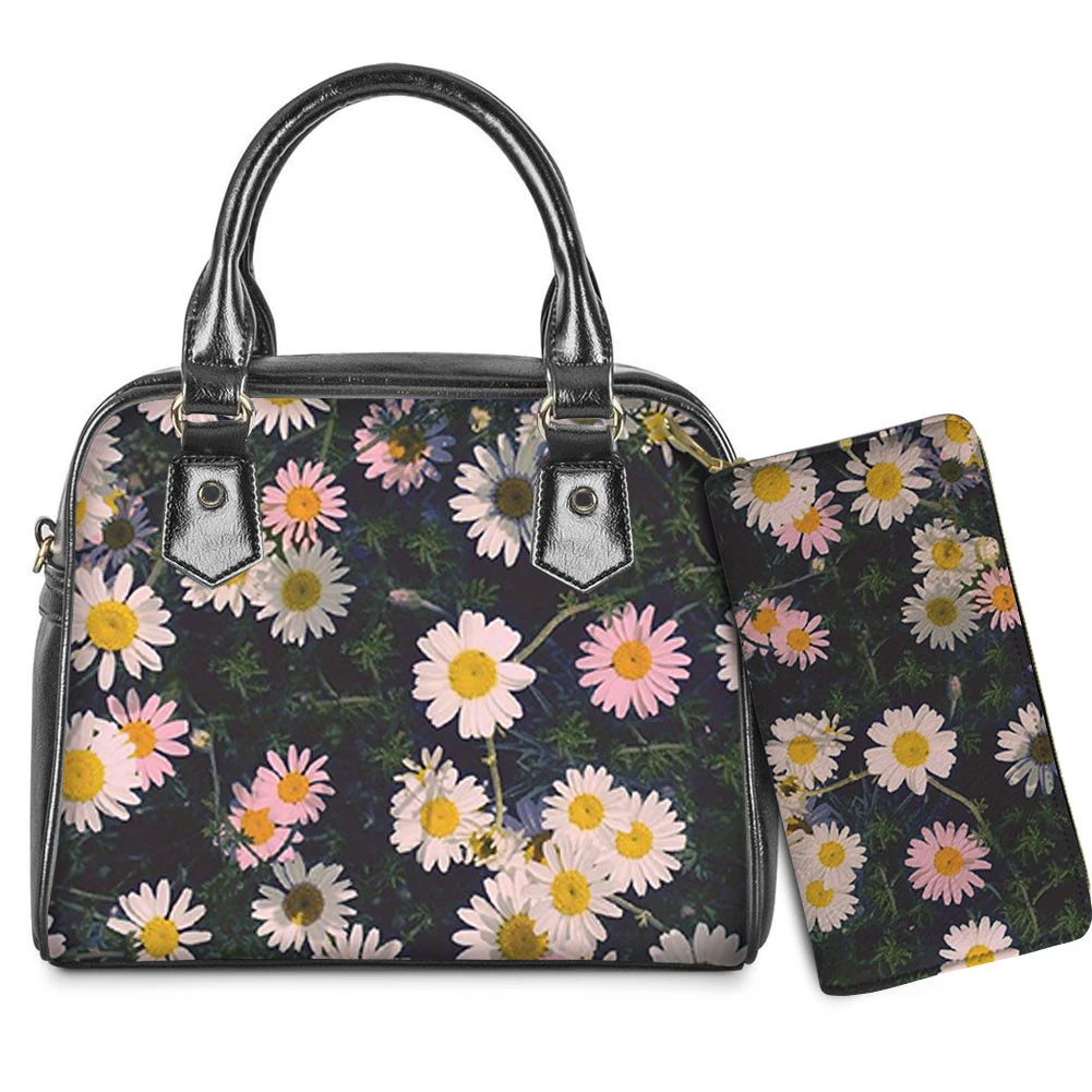 

Flowers Prints Female Crossbody Bag Card Holder Wallet Set Elegant Women Tote Bags Pu Leather Handbag Messenger Bag Bolsos Mujer