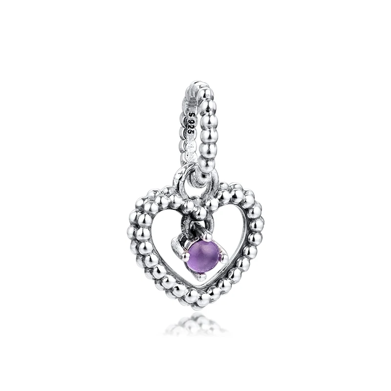 

Authentic 925 Sterling Silver Purple Beaded Heart Dangle Charms Fits Original Bracelet Beads DIY Jewelry Making Berloque