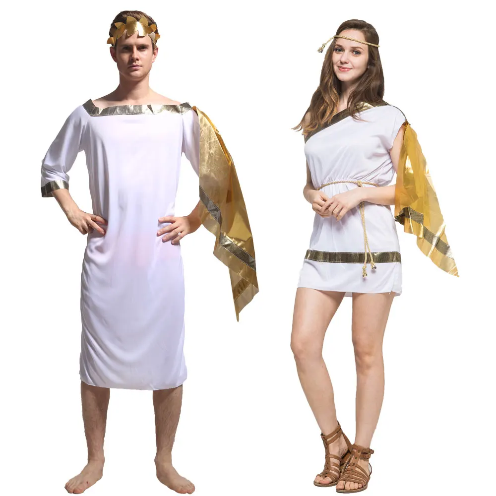 Men Women Adult Grecian Toga Set Costume Roman Greek God Goddess Cosplay Costumes Halloween Purim Party Fancy Dress