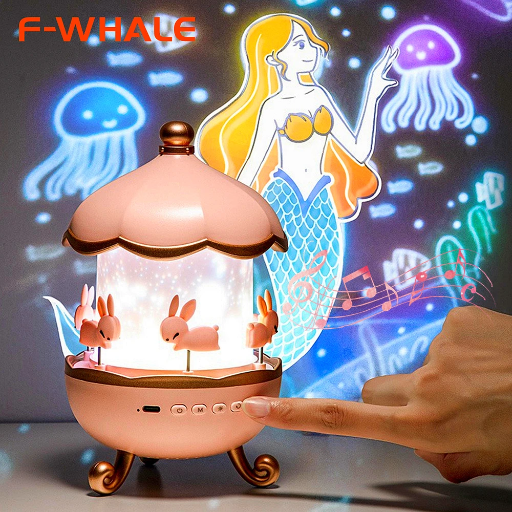 USB Rechargeable Starry Sky Projector Lamp Rotate Cabin Bedroom Unicorn Mermaid Stars Night Light Birthday Gifts for Girl Kids