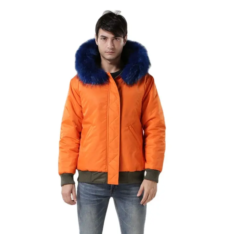 

Winter New Top Quality Faux Fur Hooded Army Green Parka Mens Blue Collar Overcoat Large Size Thick Coat S M L XL XXL