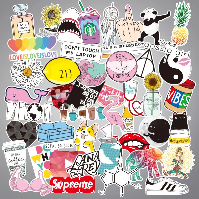 45PCS Vinyl Laptop Stickers Cute Trendy PVC Waterproof Computer Stickers VSCO Girls Decals Stickers For MacBook /HP/Huawei /Dell