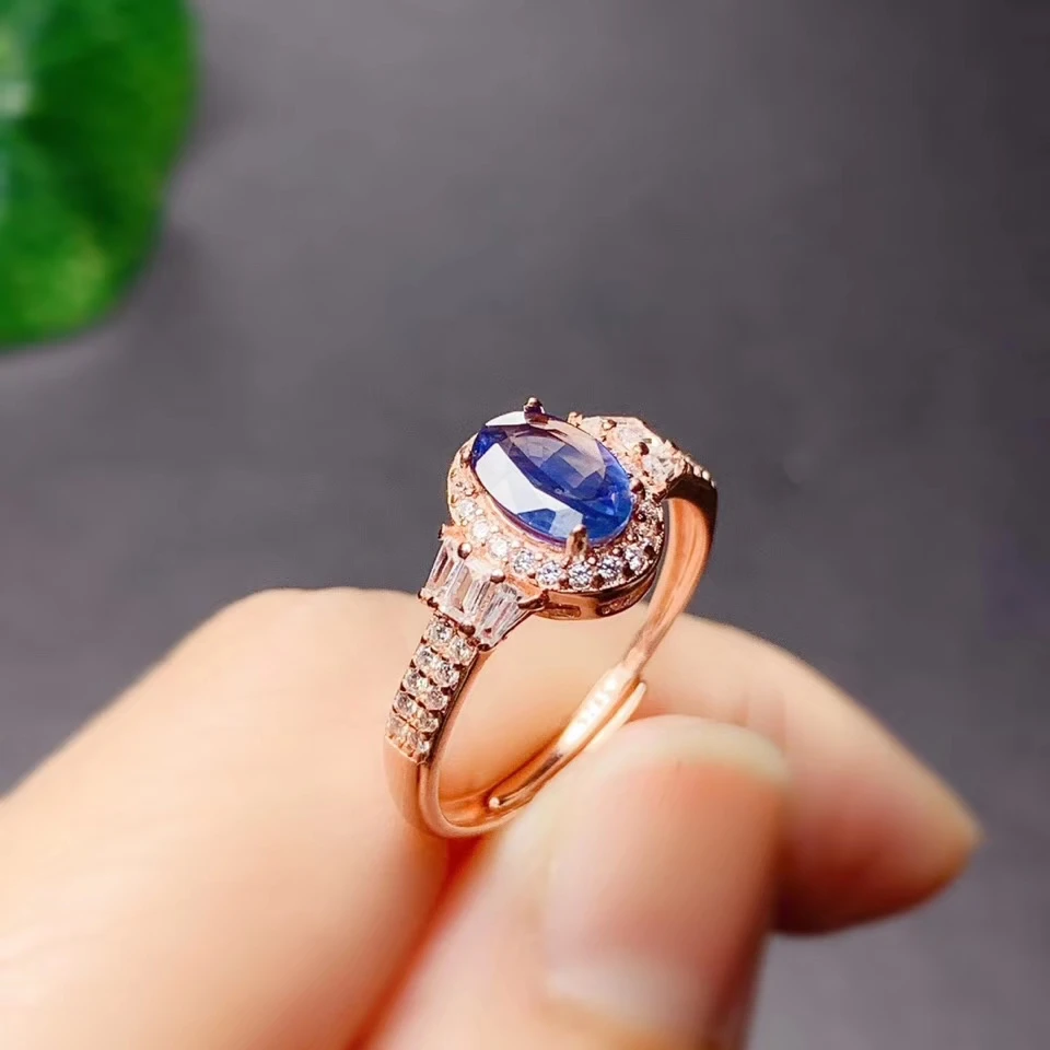 

charming blue natural sapphire ring for women jewelry real 925 silver gold plated oval natural gem girl boy birthday gift