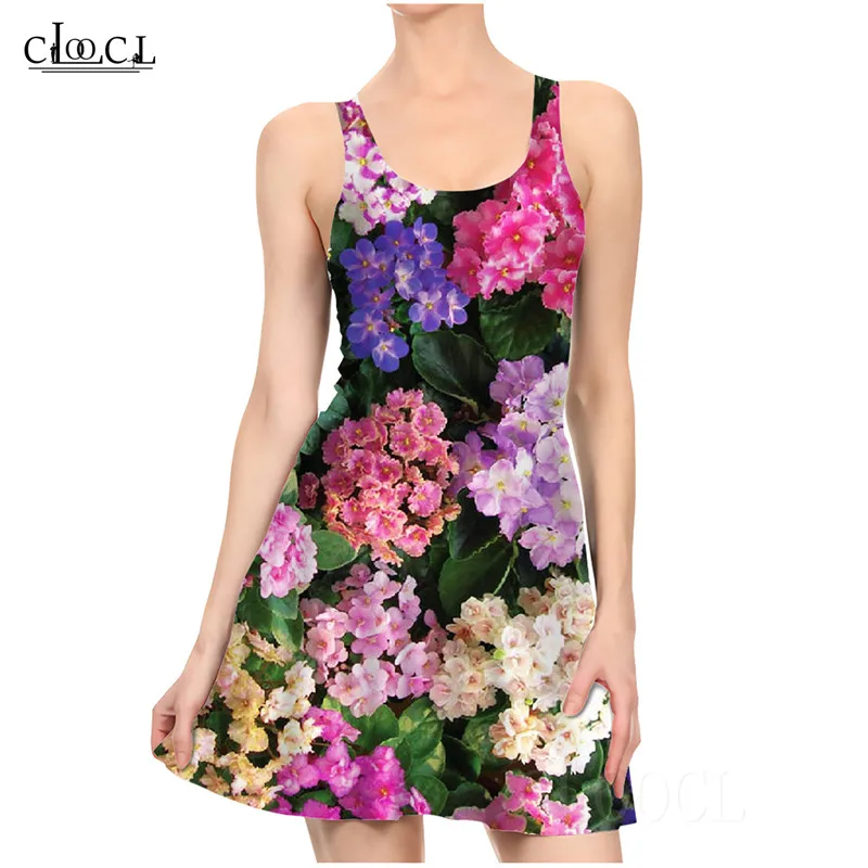 Flower Violet Sexy Women Dresses 3D Print Pleated Dress Casual Tight Ladies Dresses Colorful Small Floral Flowers Party Dress