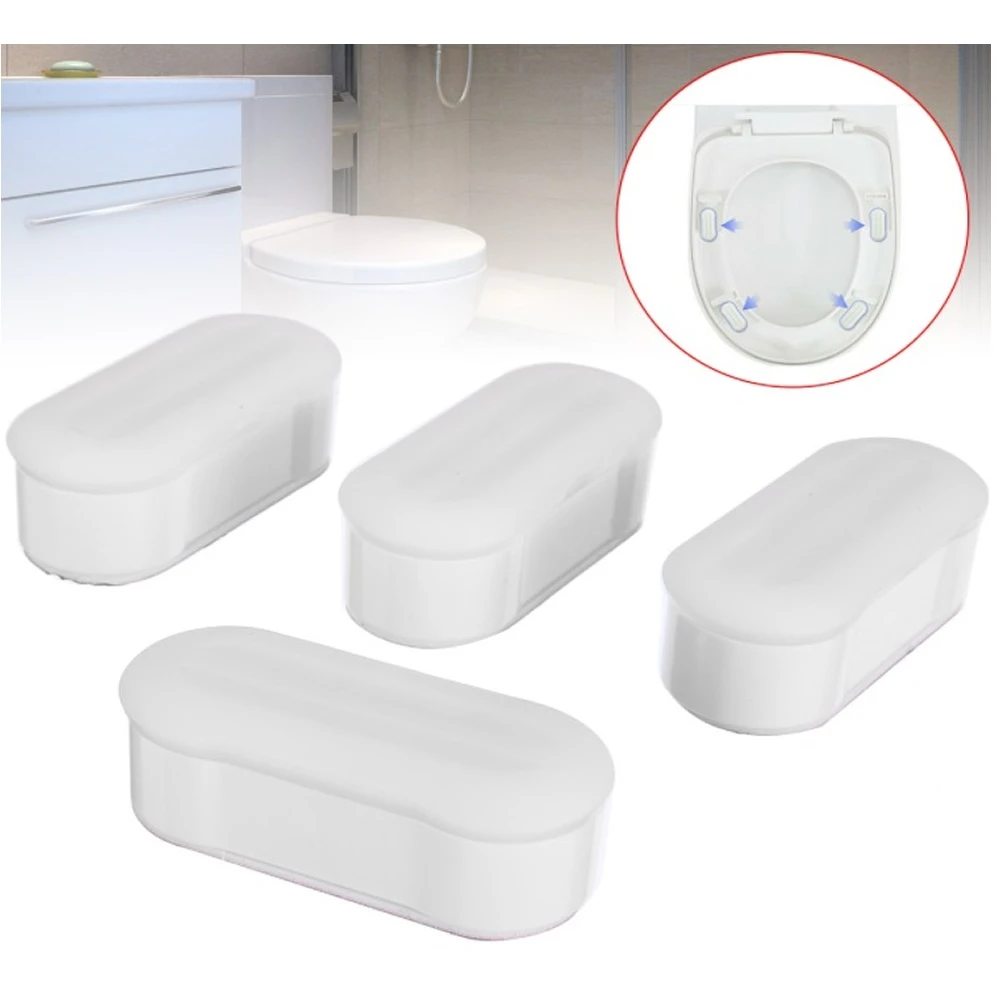 4 Pieces Universal Toilet Seat Bumper Protection Pads Bathroom Accessories Replacement Bumpers With Strong Self-Adhesive