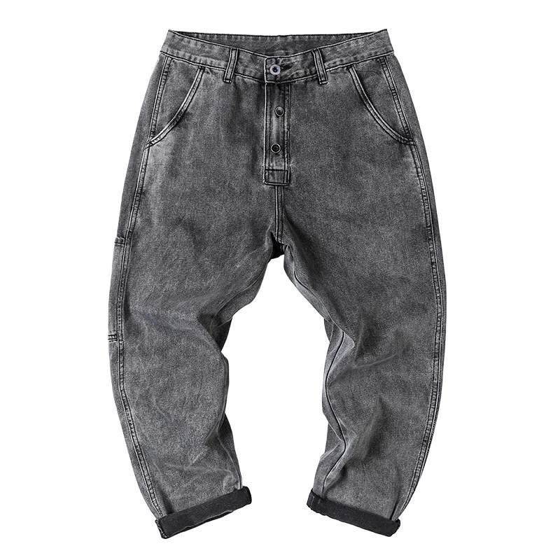 Fashion Mens Jeans Spring Brand Denim Pants Black Thin Male Solid Cotton Straight Vintage Washed Little Feet Trousers Streetwear