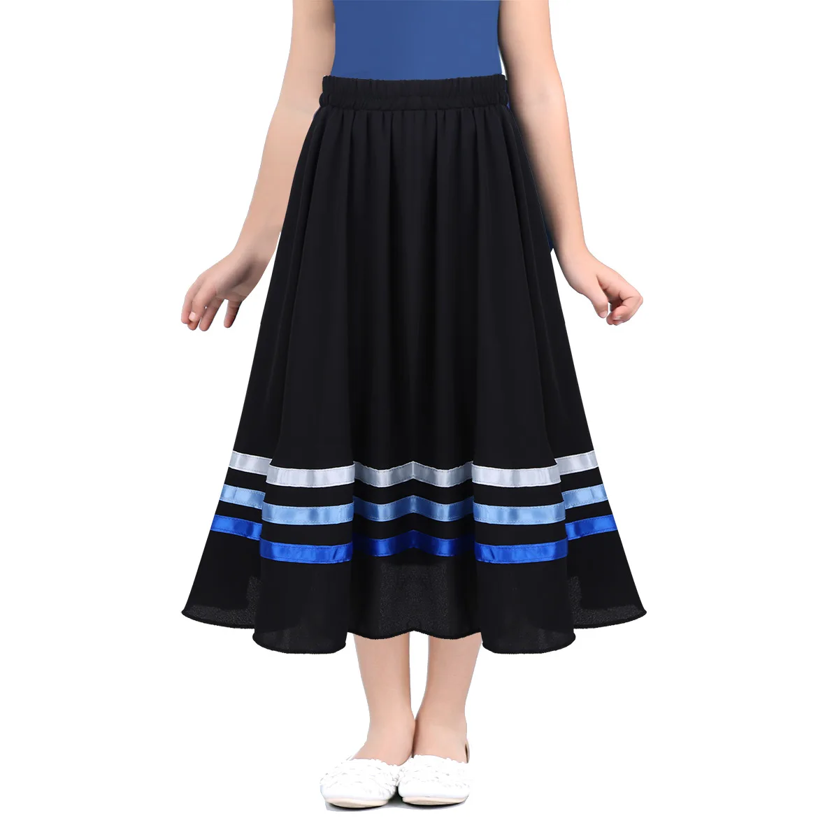 Kids Girls Ballet Dance Skirts Chiffon High Waist Long Maxi Full Circle Skirt Children Girl Ballet Character Ribbon Style Skirt