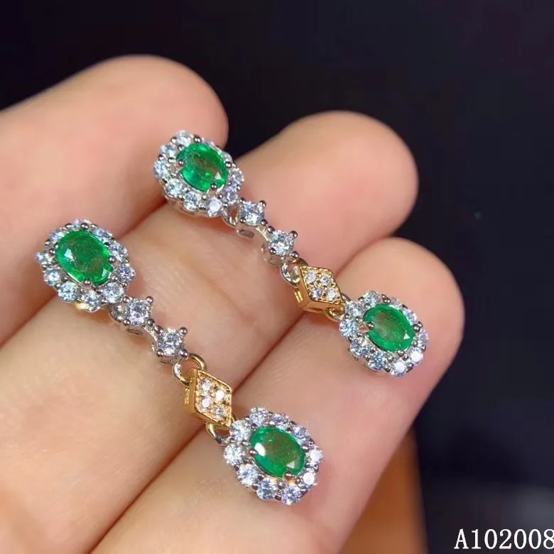 

KJJEAXCMY fine jewelry 925 sterling silver inlaid natural emerald ear studs fashion ladies earrings support test hot selling