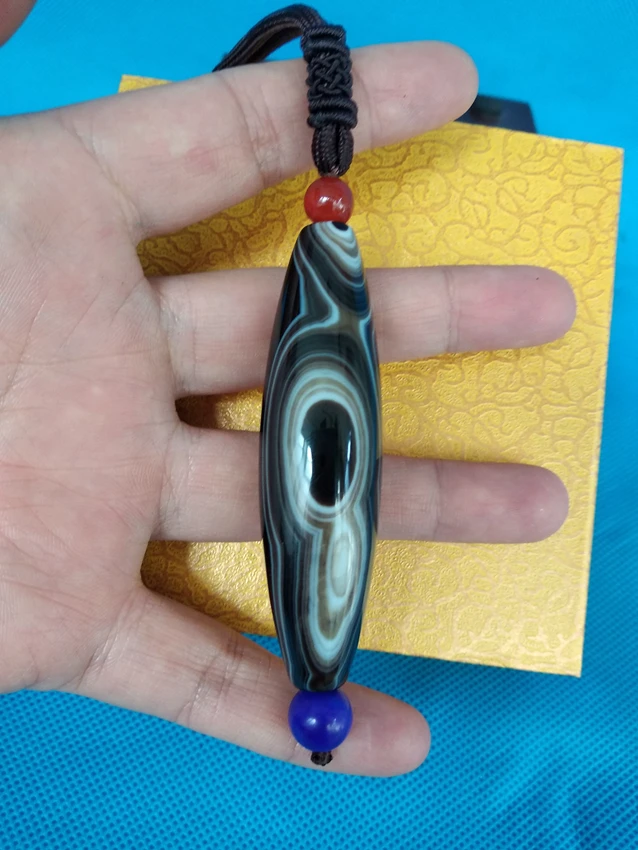 Rare Nature brown vein Eye Amulet Tibetan Dzi Pendant Bead chalcedony Necklace talisman