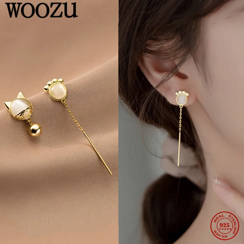 

WOOZU 925 Sterling Silver Korean Version Cute Cat Paw Tassel Stud Earrings For Women Personality Party Trendy Ear Studs Jewelry