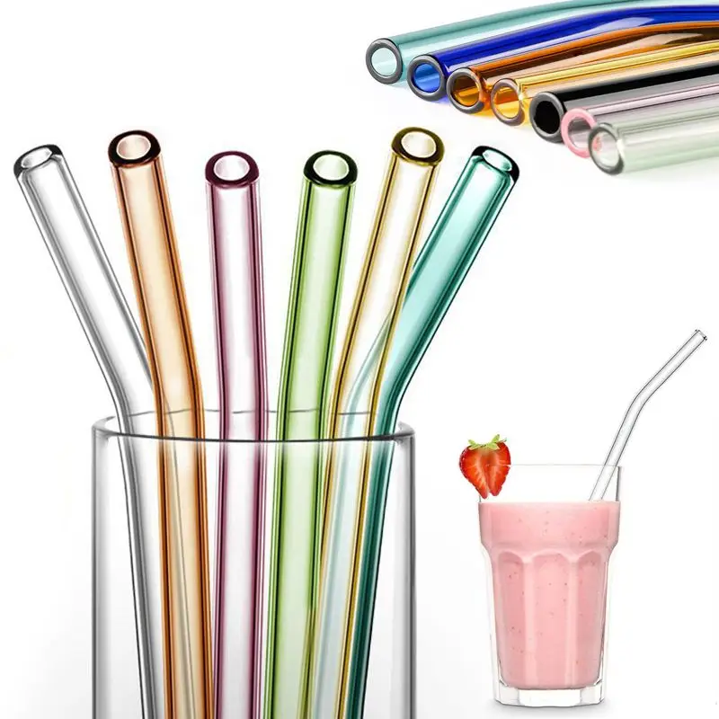 Colorful Glass Straws Reusable Drinking Straw Eco-friendly High Borosilicate Glass Straw Glass Tube Party Favors Bar Drinkware