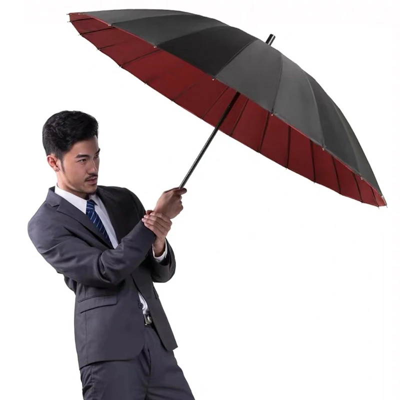 New Big Rain Umbrella Men Quality 24K Strong Double Windproof Glassfiber Long Handle Golf Umbrella Women Gifts Travel Parasol