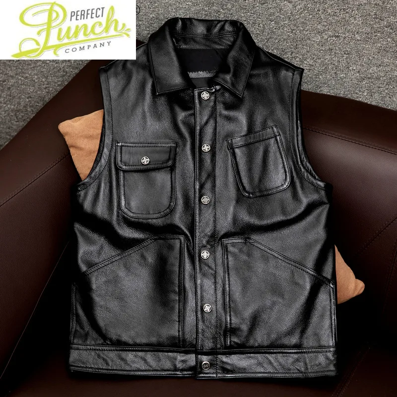 

Quality High Men's Jackets Genuine Leather Vest Men 100% Cowhide Coat Plus Size Spring Autumn 2021 De Cuero Genuino