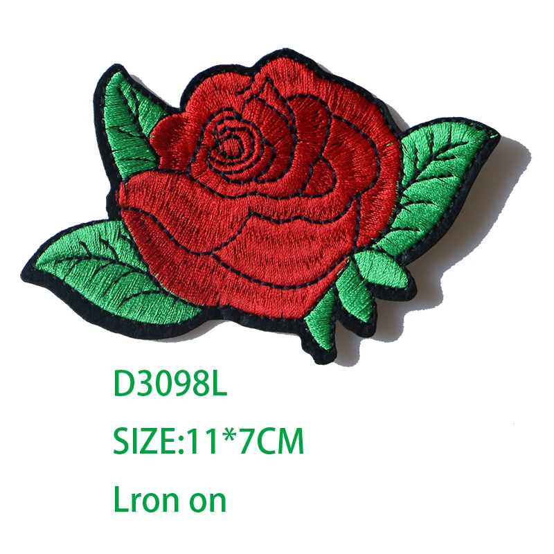 Rose with Leaves in Love Embroidered Iron on Patches for Clothing DIY Stripes Clothes Patchwork Sticker Custom Flowers Badges