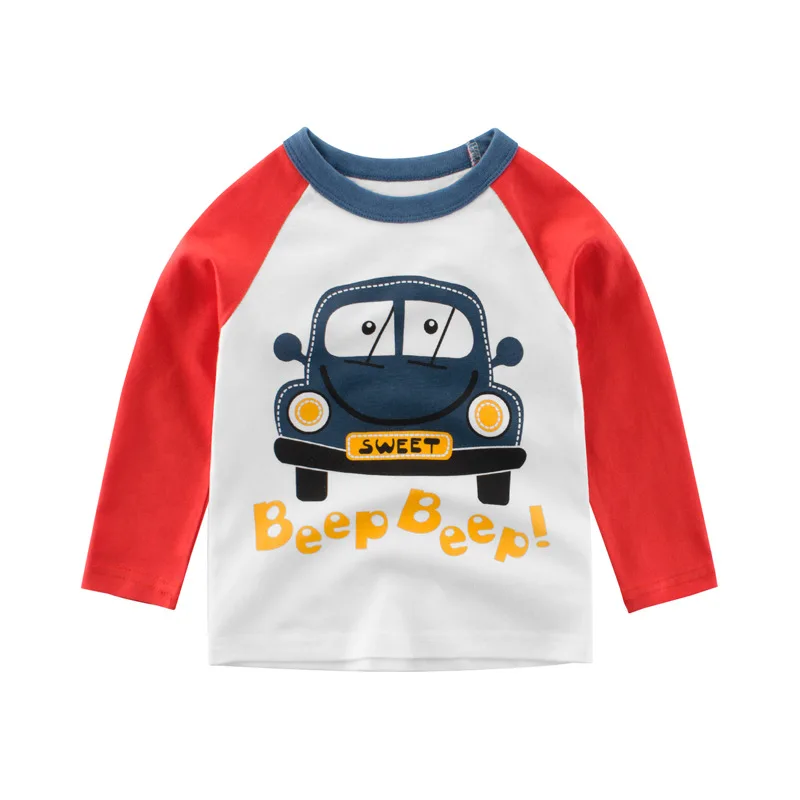 2024 Children\'s T-shirts 100% Cotton Long Sleeve Clothes Cute Car Cartoon Tops Baby Boys Bottoming Shirts Kids Undershirts