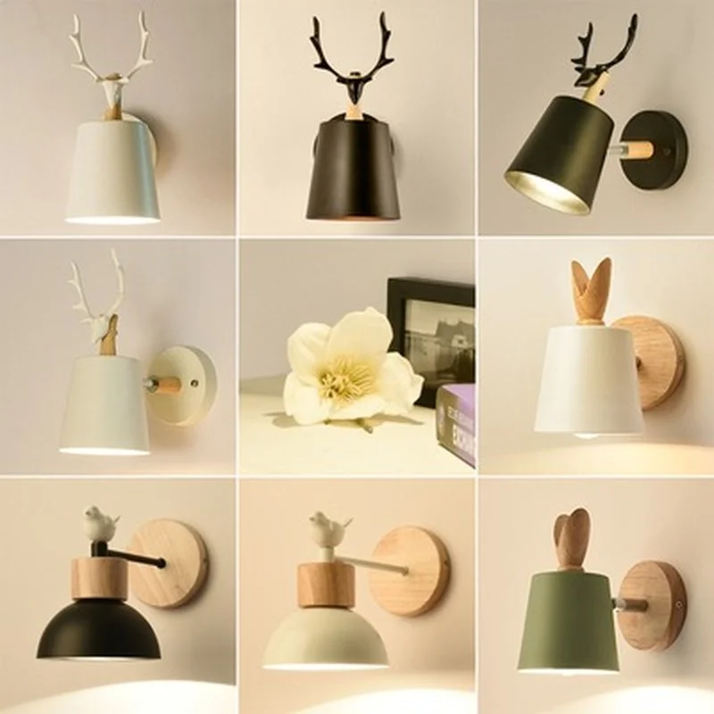 

LED Wall Lamp Modern Adjustable Wall Sconce For Bedroom Metal Bedside Lights White Bird Wall Mount Wooden Kitchen Light