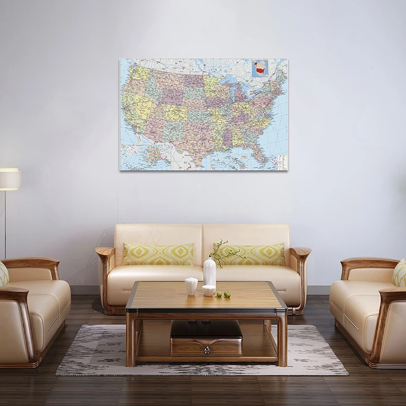 84*59cm Chinese Language The America Map Posters and Prints Non-woven Canvas Painting Office Wall Home Decor School Supplies