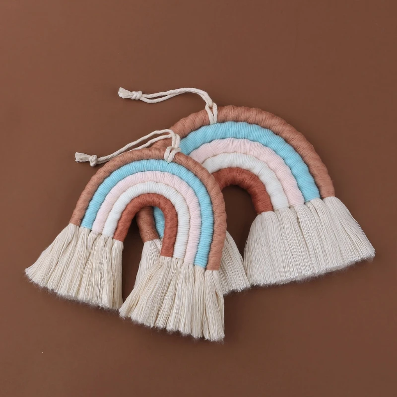 Tapiz de macramé de arco iris tejido a mano, decoración colgante de pared de 5 capas, decoración nórdica colorida para guardería, decoración del hogar kawaii para habitación de bebé y niños