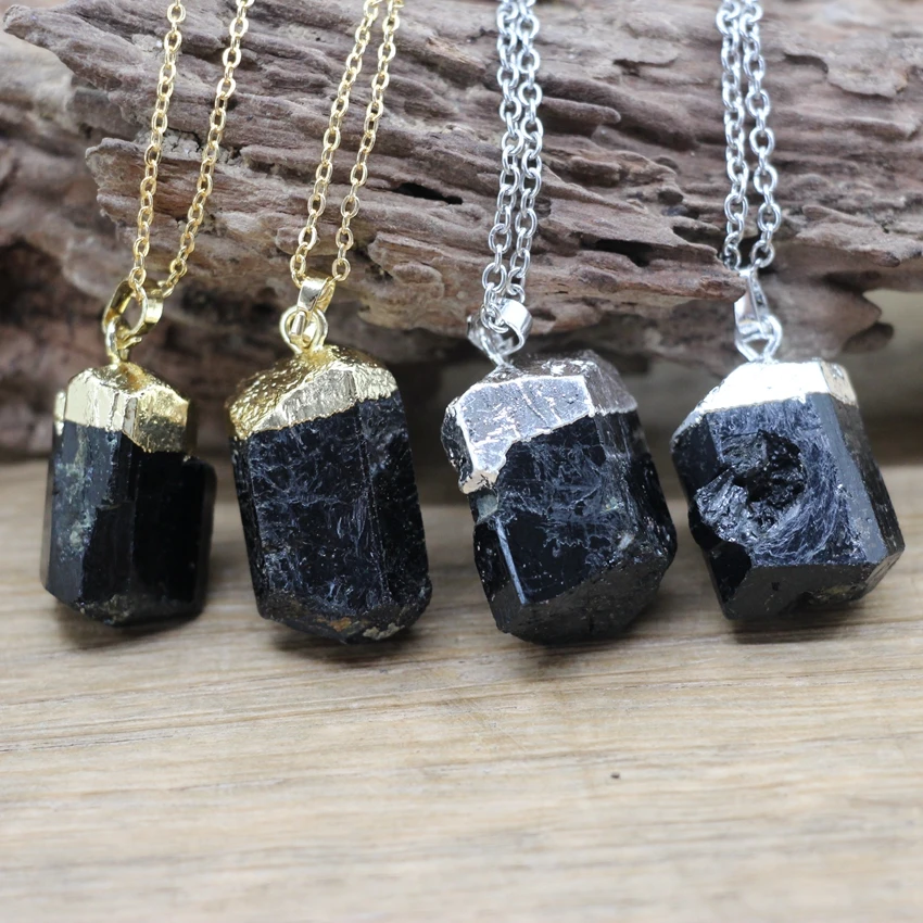 

Raw Black Tourmaline Pendants Chains,Chakra Healing Crystal Natural Gmes Quartz Chips Reiki Chams Necklace Women Jewelry,QC3005