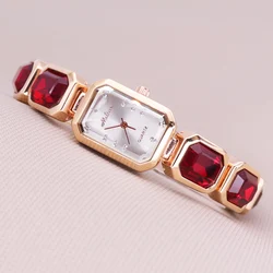 Bracelet de luxe Melissa pour femmes, élégant avec gros strass rouges, à la mode, horloge en cristal, boîte cadeau d'anniversaire pour filles