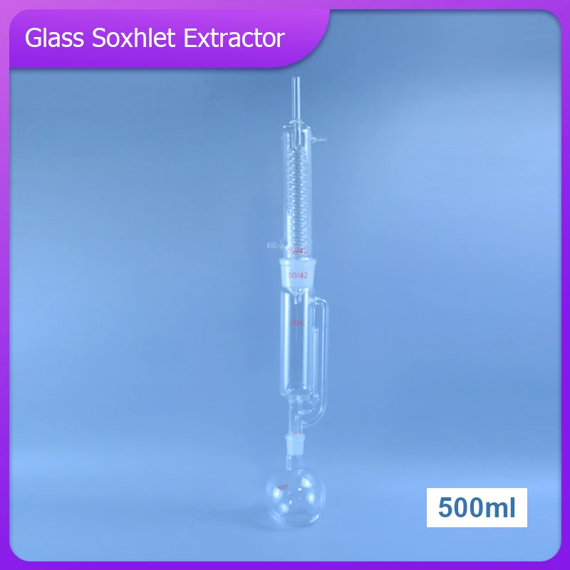 500ml Glass Soxhlet extractor,Extraction Apparatus soxhlet with coiled condenser,condenser and extractor body,Lab Glassware Kit