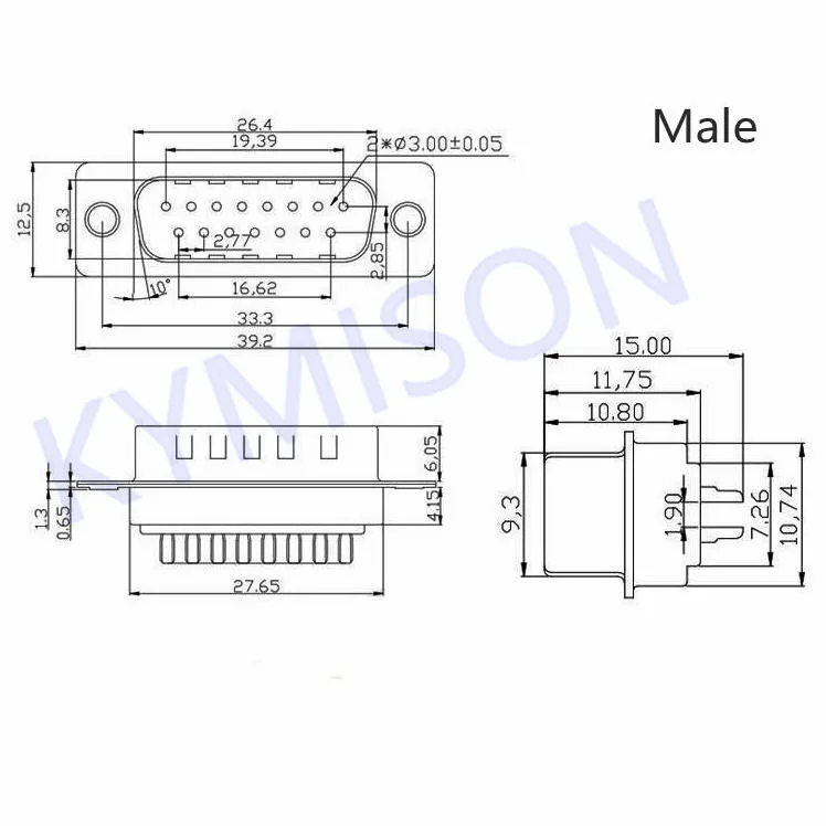 10PCS RS232 DB15 15 Pin Female/Male 2Rows Solder Type Plug D-SUB Male Plug Socket Connector Plastic Assemble Shell Cover