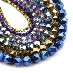 Gold Color Faceted Round Hematite Natural Stone Spacer Loose Beads For Jewelry Making DIY Bracelet Accessories 3/4/6/8/10mm