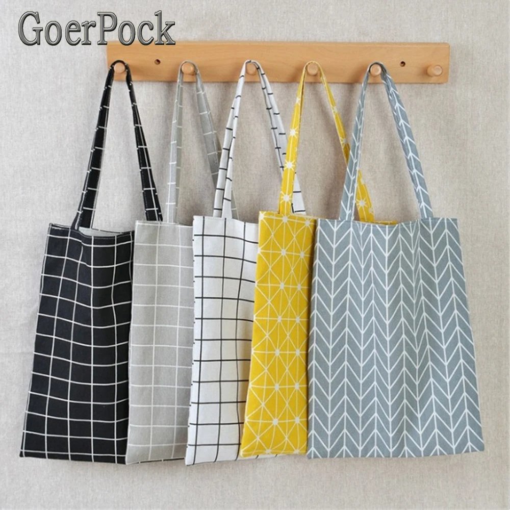 

Women Shopping Bags Hot New Fashion Hot Creative Eco Shopping Bag Daily Use Foldable Handbag Large Capacity Plaid Canvas Tote