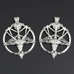 5pcs Silver Color 46.5x34.5mm Pan God Skull Goat Head Charms Pentagram Pendant Fit DIY Handmade Metal Jewelry Findings Supplies