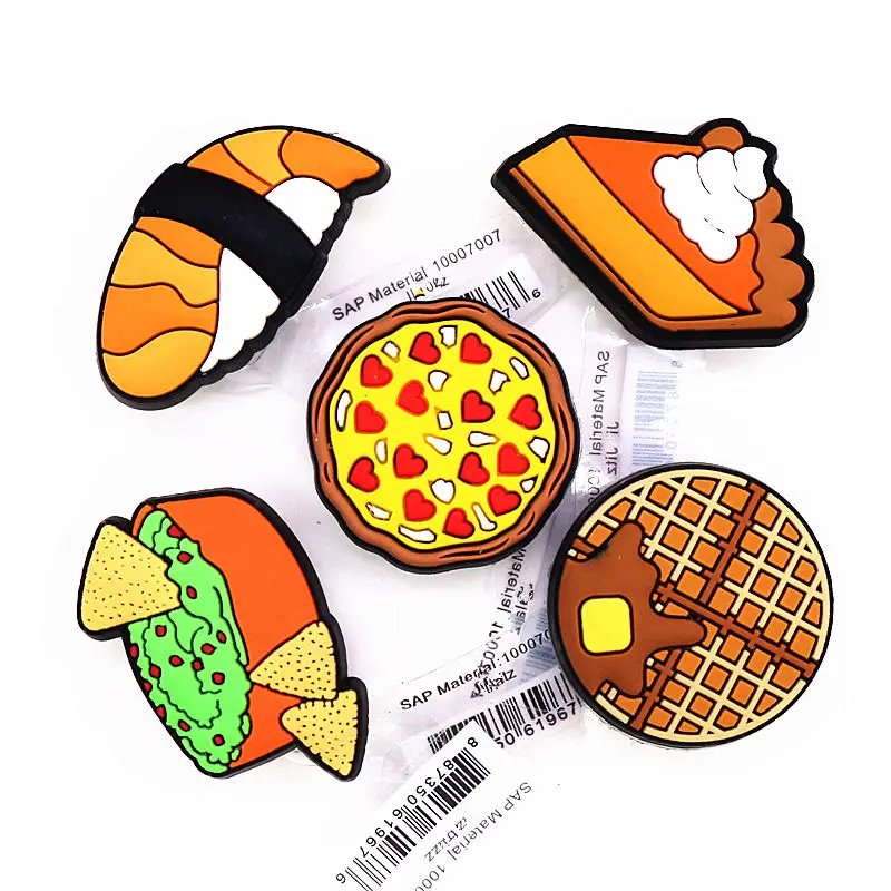 Single Sale Original Food Shoe Charms Cute Waffle Cake Sushi Garden Shoe Buckle Accessories Decorations Fit Kids Gifts