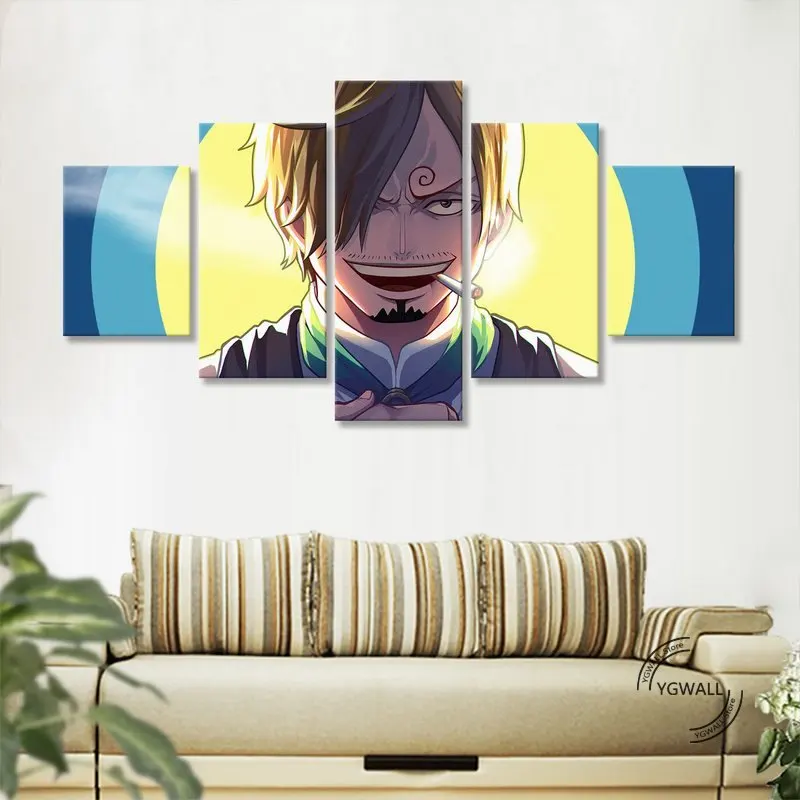 One Piece Blonde Cigarette Sanji Wall Art Canvas Paintings 5 Pieces Anime Pictures Prints Home Decorative Poster For Living Room