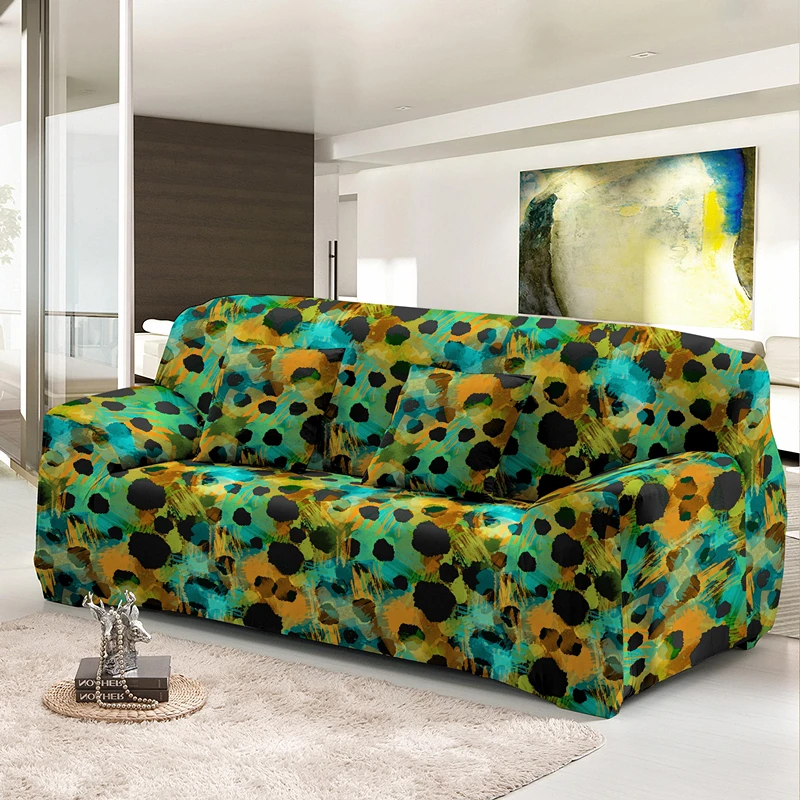 Geometric Leopard Print Stretch Cover For Sofa L Shape Combination 1/2/3/4-Seaters Universal Elastic Corner Slipcover Case