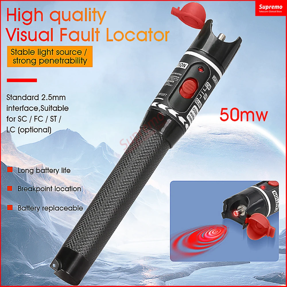 2021 New Design Red Laser Pen 50mW VFL Visual Fault Locator Fiber Optic Cable Tester 10-50Km Range AUA H50 5KM ~ 10/20/30/50MW