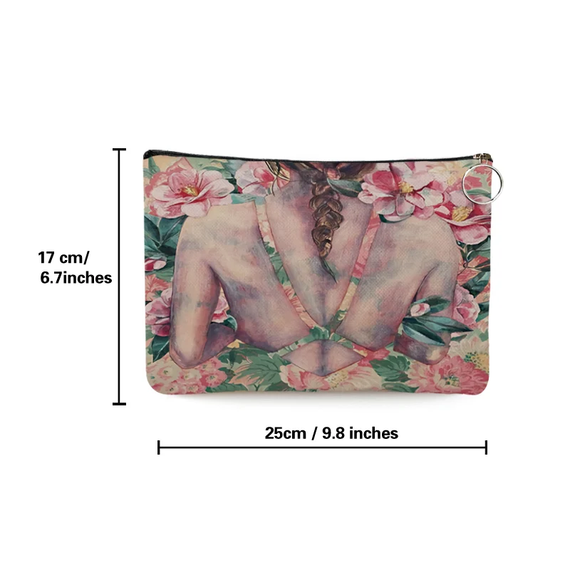 Personalized Floral Lady Print Cosmetic Bag for Women Double Zipper Makeup Bag Toiletries Storage Pouch Large Canvas Travel Kit