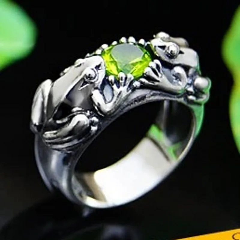 Ring female oriental vibrations925 pure silver green gem frog lucky frog ring