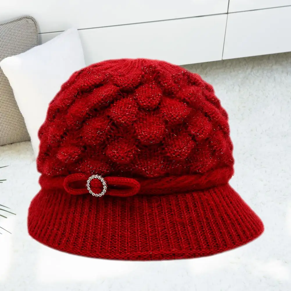 Winter Women Hat Warm Knit Non-shedding Breathable Vibrant Color Warm Knit Hat with Visor for Women