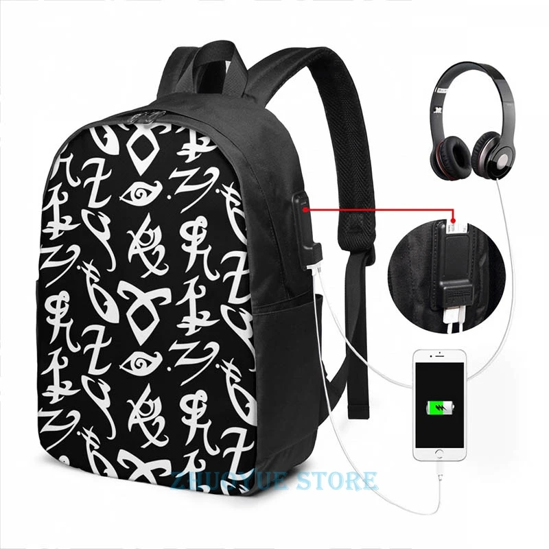 Shadowhunters, Shadowhunters Runes, Mortal Instruments USB Charge Backpack men School bags Women bag Travel laptop bag