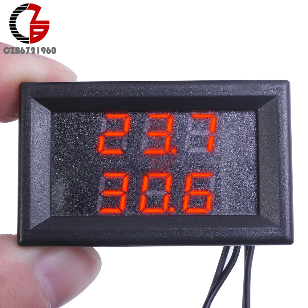 3 Digit 0.28 Inch DC 4V-28V Dual Thermometer Dual LED Display NTC Waterproof Sensor Thermal Thermo Meter 5V 12V 24V  Tem Tester