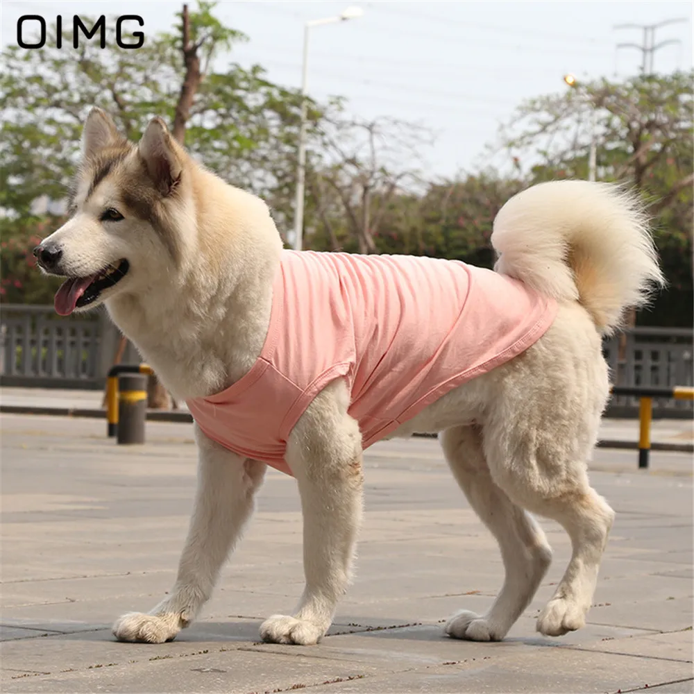 OIMG Solid Color Dog T-shirts Golden Retriever Labrador French Bulldog Sleeveless Cotton Pet Shirts For Medium Large Dog Clothes