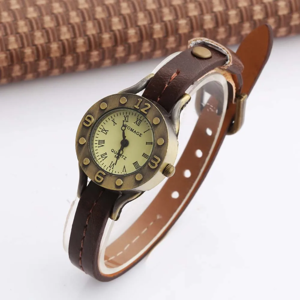 WOMAGE Ladies Watches Fashion Vintage Watches Women Leather Band Quartz Watch Roma Watch Montre Femme Hodinky reloj mujer