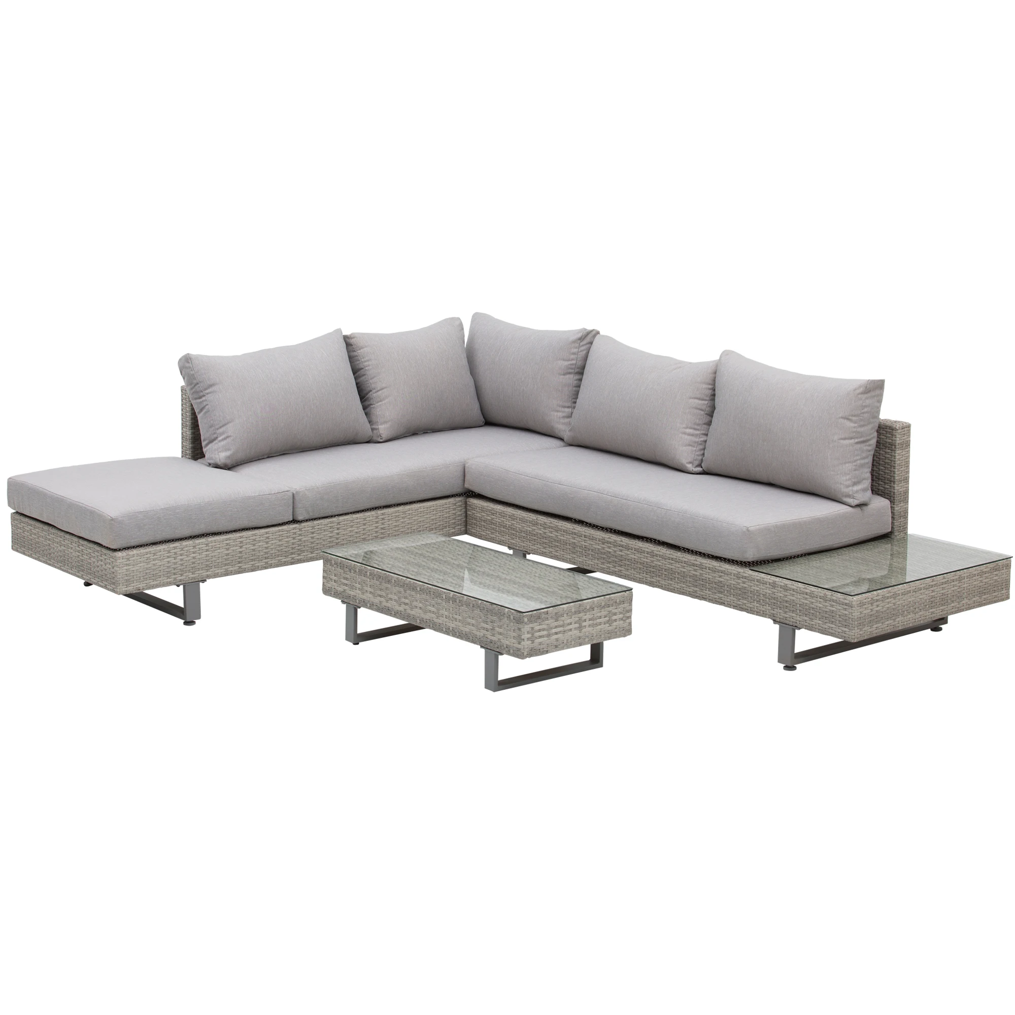 Outsunny furniture set rattan coffee table double sofa and triple sofa removable cushions garden terrace Patio steel