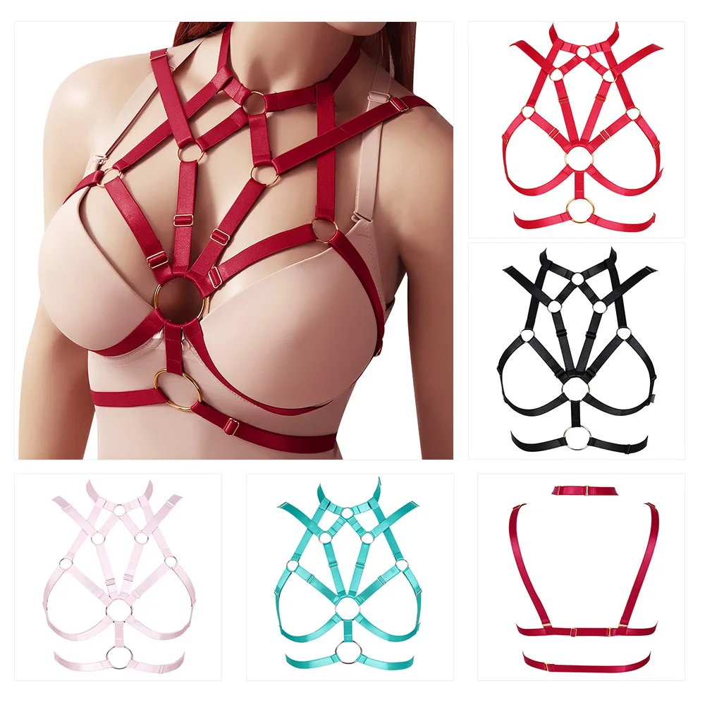 

Hot sale gothic sexy female bondage stretch strap bra cage punk hanging neck cupless underwear in 2021 suitable for BDSM fetish